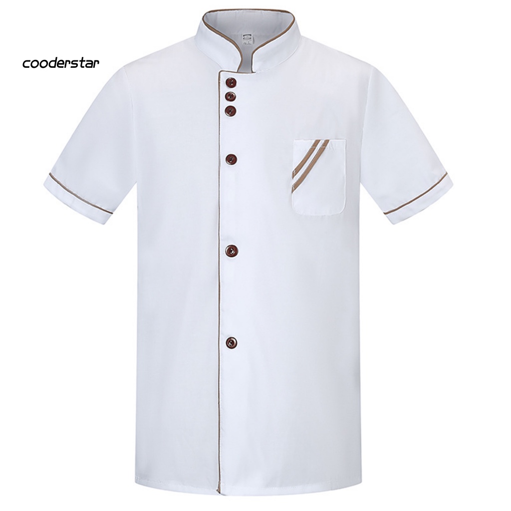 Áo Đầu Bếp Ngắn Tay Cổ Đứng Gọn Nhẹ Thoáng Khí Thoải Mái Dễ Giặt