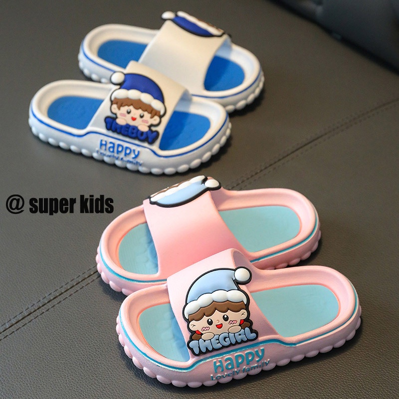 SUPER KIDS Dép Đi Trong Nhà Đế Mềm Chống Trượt Họa Tiết Hoạt Hình Xinh Xắn Dành Cho Bé