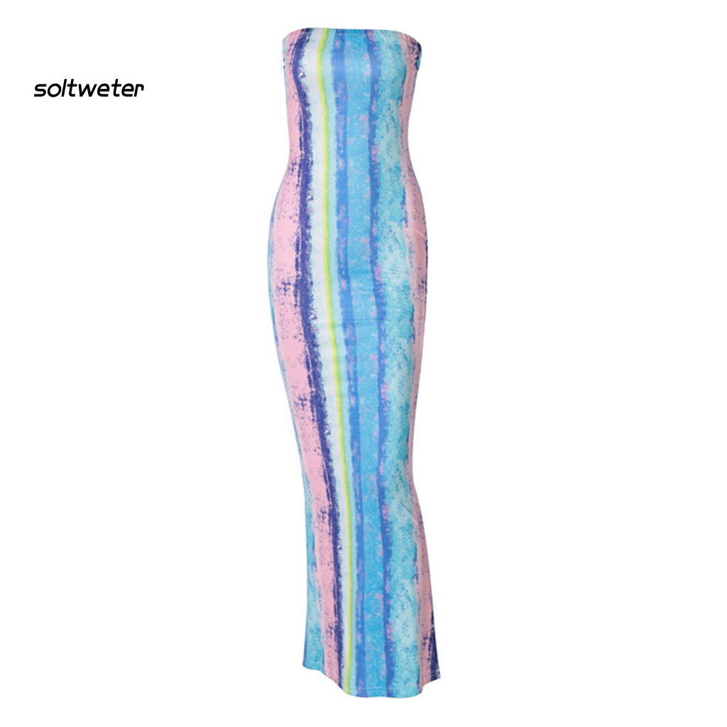 Đầm Ống Ôm Dáng Họa Tiết Kẻ Sọc Hở Lưng Gợi Cảm Cho Nữ