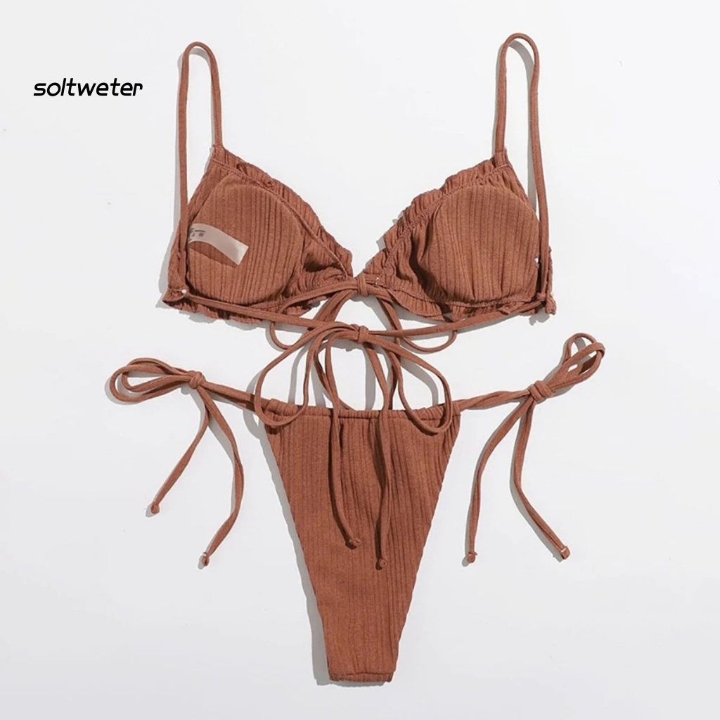 St Bộ Đồ Bơi Bikini Hai Mảnh Hở Lưng Màu Trơn Dành Cho Nữ