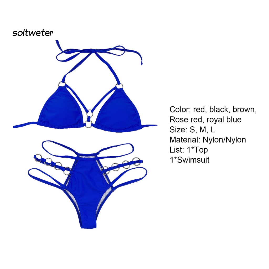 Bộ Đồ Bơi 2 Mảnh Có Vòng Kim Loại Màu Sắc Tinh Khiết Tùy Chỉnh Thời Trang Cho Nữ