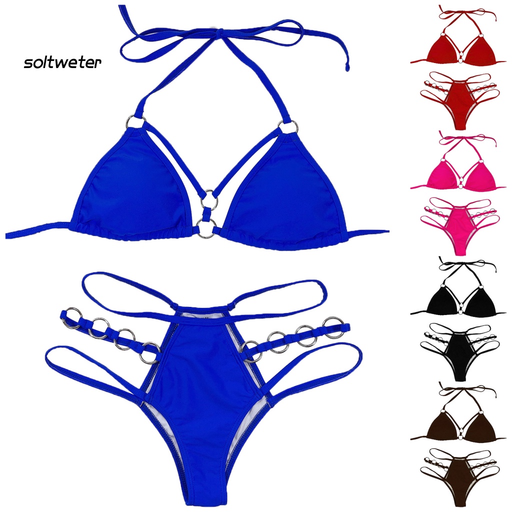 Bộ Đồ Bơi 2 Mảnh Có Vòng Kim Loại Màu Sắc Tinh Khiết Tùy Chỉnh Thời Trang Cho Nữ