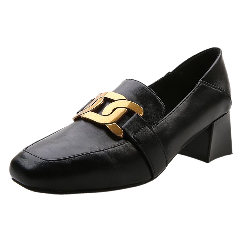 Giày Da Cao Gót Mũi Vuông Phong Cách Anh Quốc Thời Trang Xuân Thu Cho Nữ