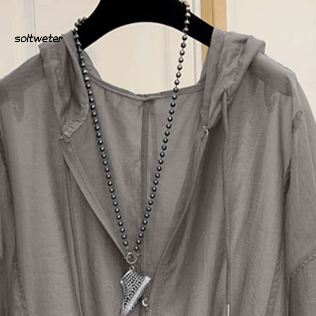 Áo Khoác Chống Nắng Mỏng Tay Dài Màu Trơn Phối Dây Rút Xuyên Thấu Thời Trang Cho Nữ