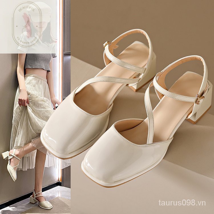 Sandal Cao Gót 6-8cm Chất Liệu Cao Su PU Đế Dày Phong Cách Thời Trang 2023