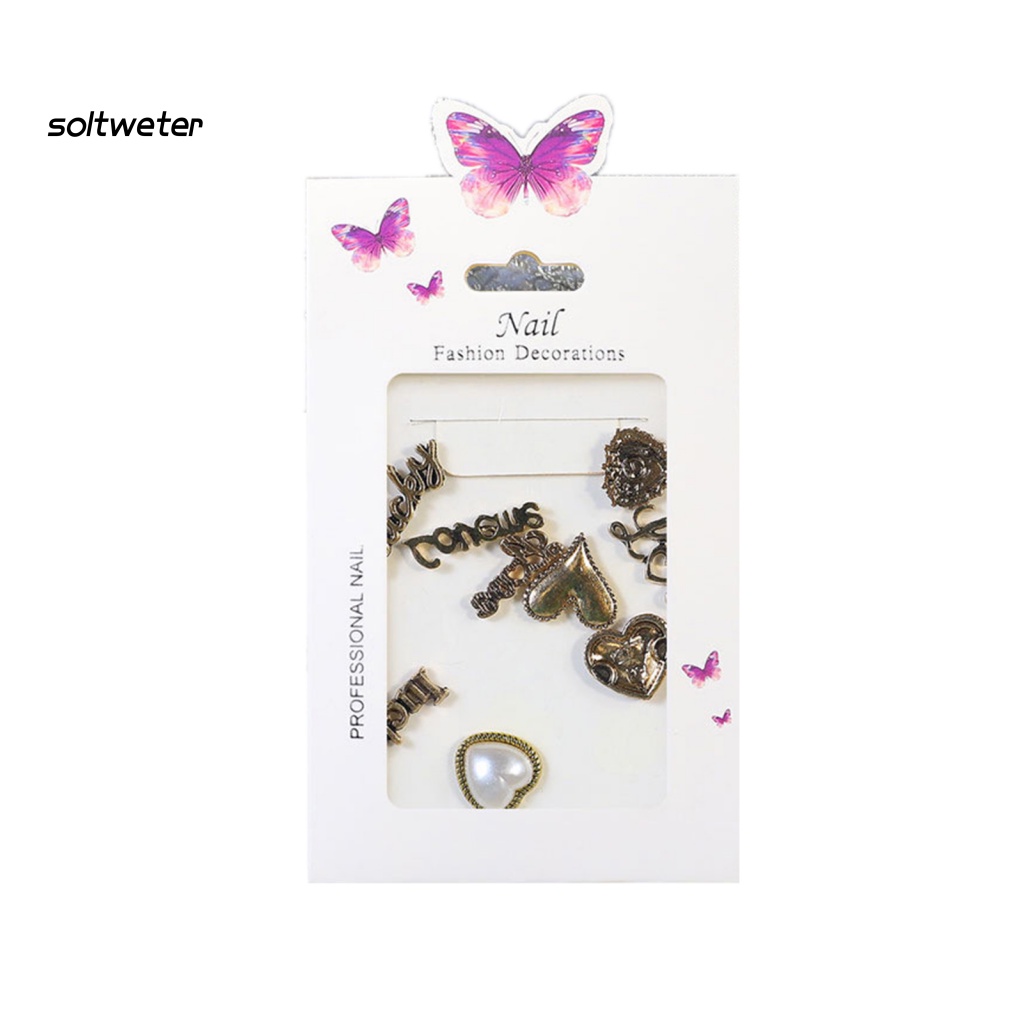 Set 8 / 10 / 20 Phụ Kiện Trang Trí Móng Tay Nghệ Thuật Nhiều Hình Dạng Không Phai Màu Phong Cách Vintage Charms Bằng Kim Loại Dành Cho Nữ