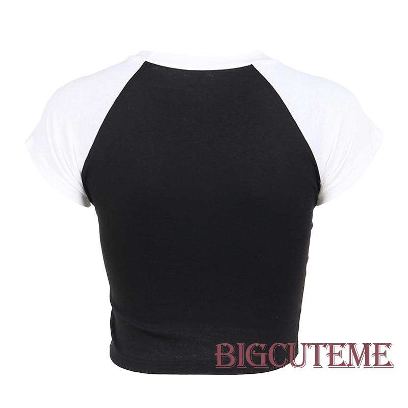 Áo Thun Crop Top Tay Ngắn Màu Sắc Tương Phản Thời Trang Mùa Hè Cho Nữ