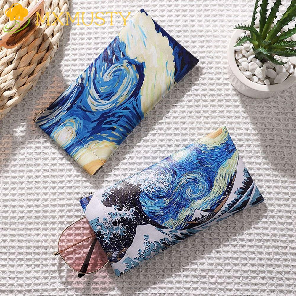 MXMUSTY Túi Đựng Mắt Kính Bằng Da PU In Họa Tiết Tranh Sơn Dầu Tự Đóng