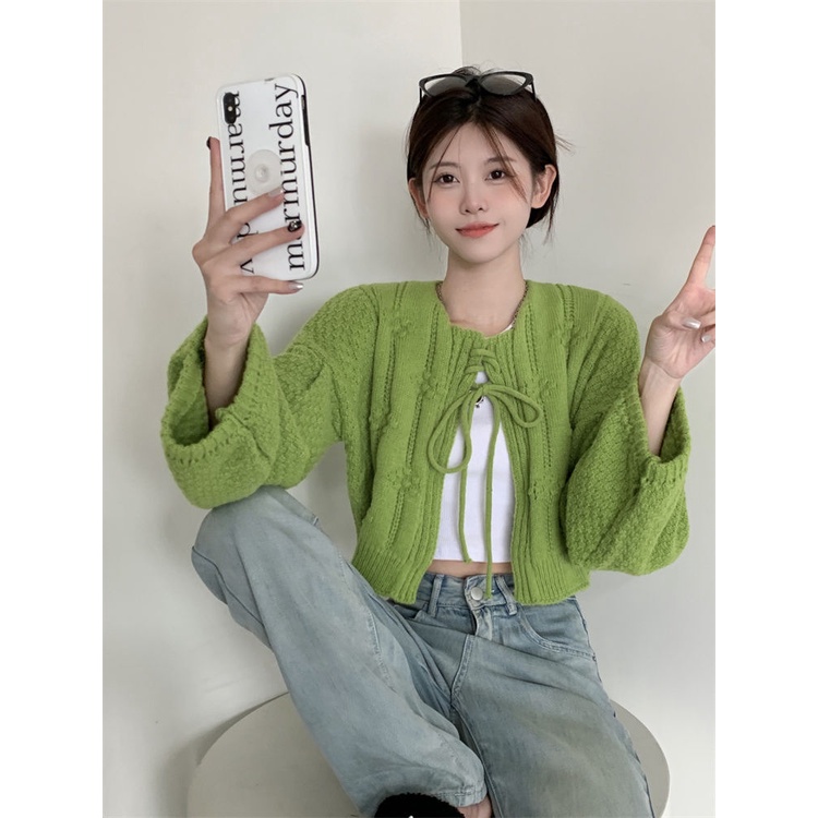 Áo Khoác Cardigan Mỏng Tay Phồng Phối Ren Thời Trang Mùa Hè Hàn Quốc