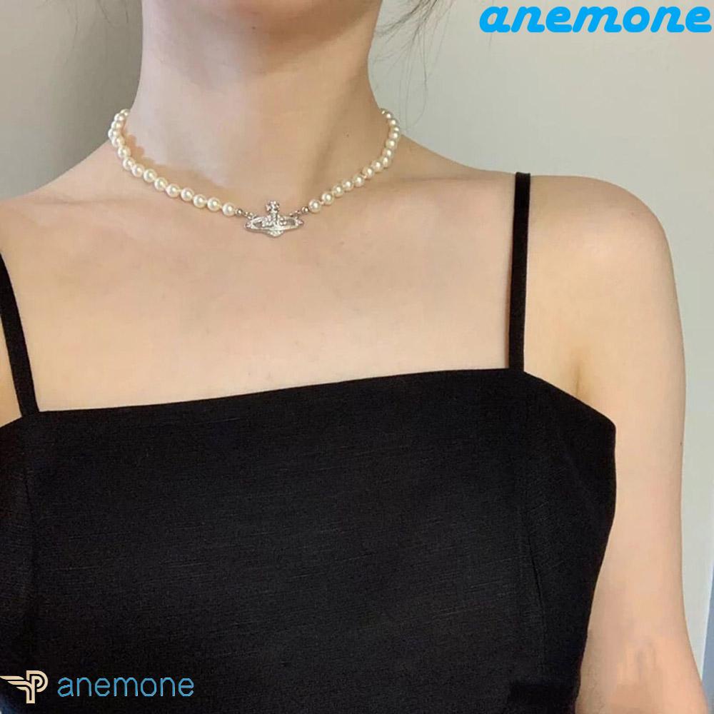 ANEMONE Vòng Cổ Choker Ngắn Đính Đá Ngọc Trai Phong Cách Tối Giản