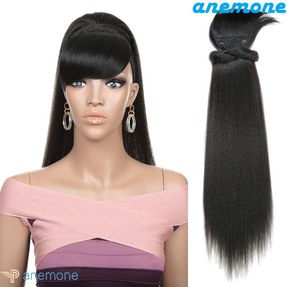 Tóc Đuôi Ngựa Thẳng Với Mái Bằng Tóc Giả Mềm Mại Màu Đen Tự Nhiên Vô Hình Cho Nữ