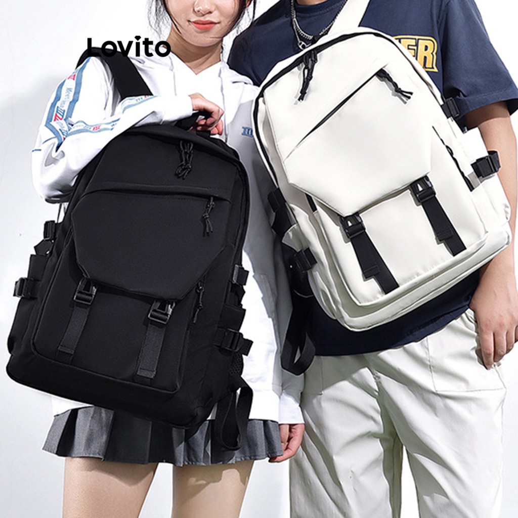 Lovito Túi có khóa kéo đơn giản dung lượng cao dành cho nữ L57AD191 (Xám đen)