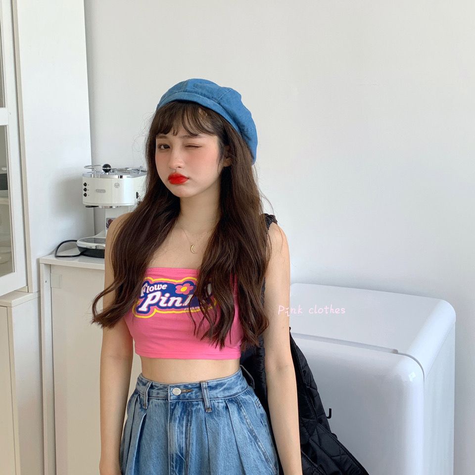 Áo Lửng Hai Dây In Chữ Phong Cách Pháp Gợi Cảm Hàng Mới Dành Cho Bạn Nữ