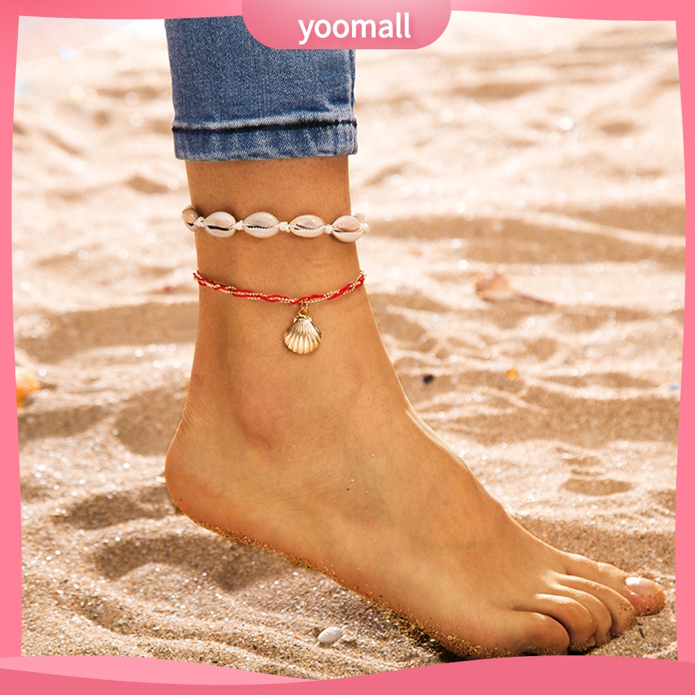 Set 2 Lắc Chân Đính Vỏ Sò Thời Trang Đi Biển Mùa Hè Cho Nữ