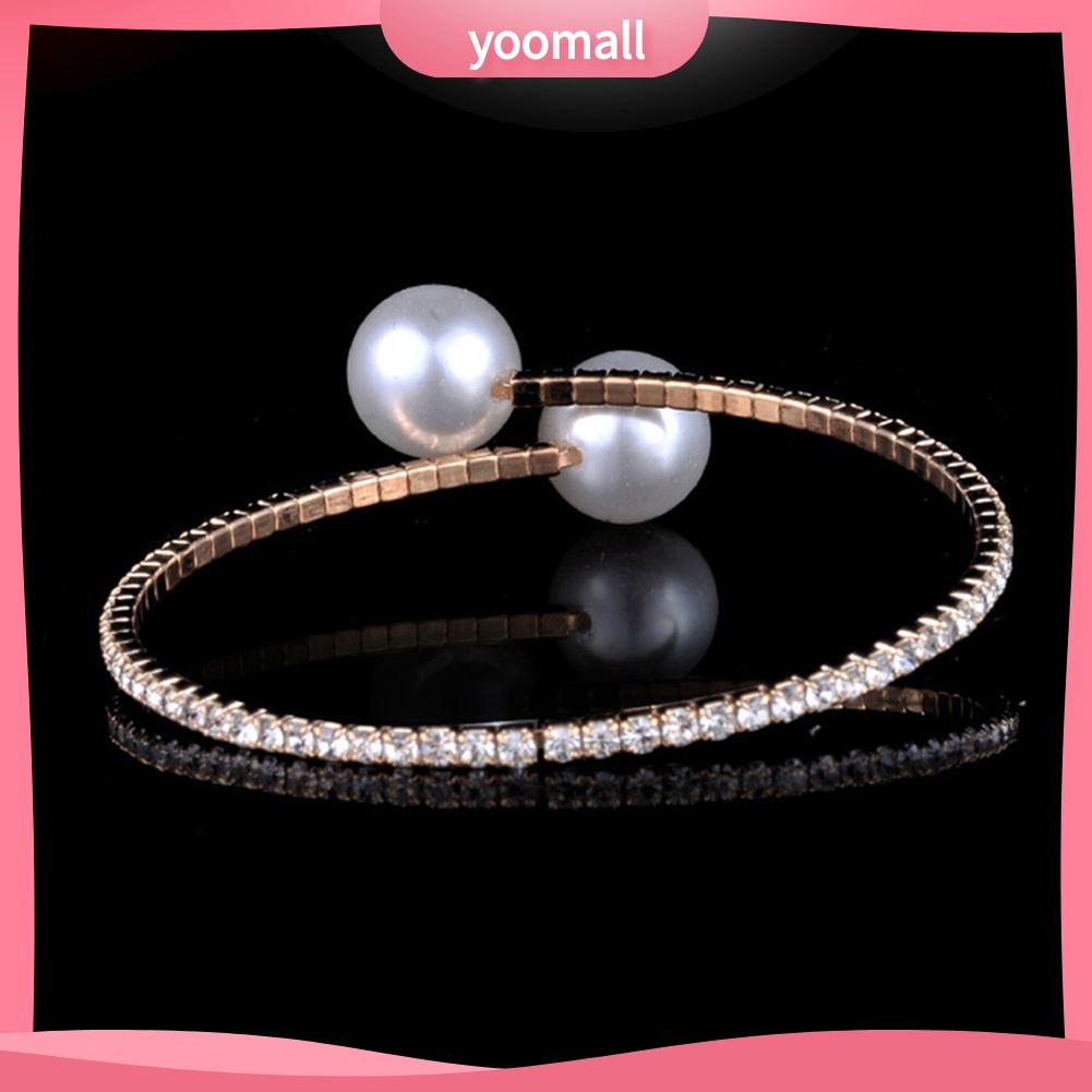 Vòng Đeo Tay Dạng Mở Đính Đá &amp; Ngọc Trai Giả Thời Trang Cho Nữ