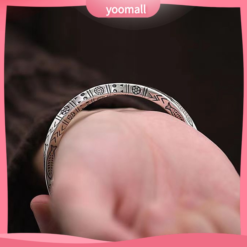 [YM] Vòng Tay Nam Dạng Hở Màu Bạc Trang Trí Hình Cá Và Chữ Cái Phong Cách Boho Có Thể Điều Chỉnh