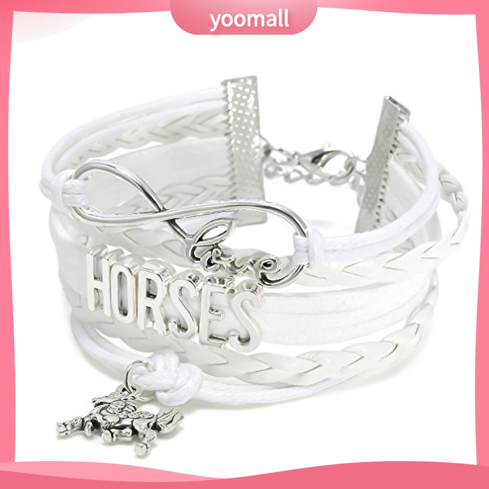 Vòng Tay Giả Da Nhiều Lớp Mặt Hình Ngựa Thời Trang Cho Nữ