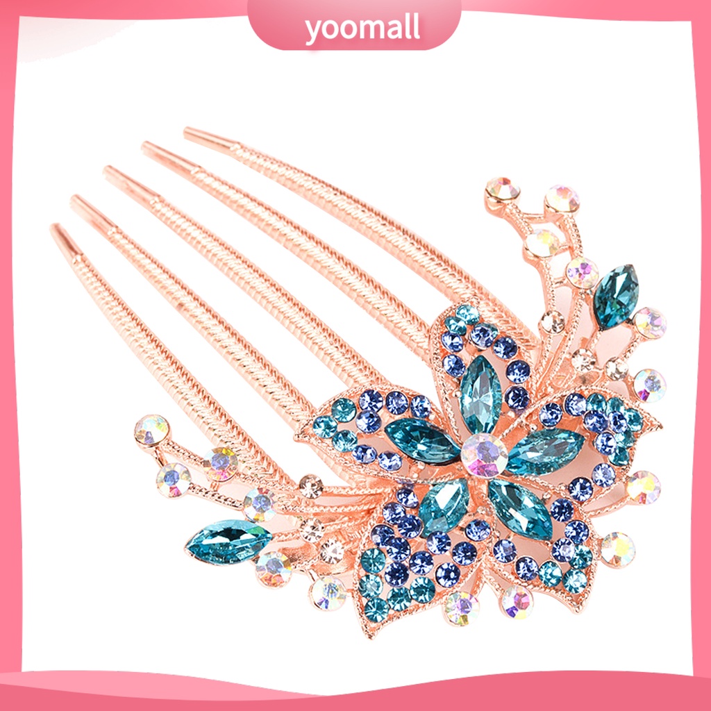 Lược Cài Tóc Hình Hoa Lá Đính Đá Xinh Xắn Cho Nữ