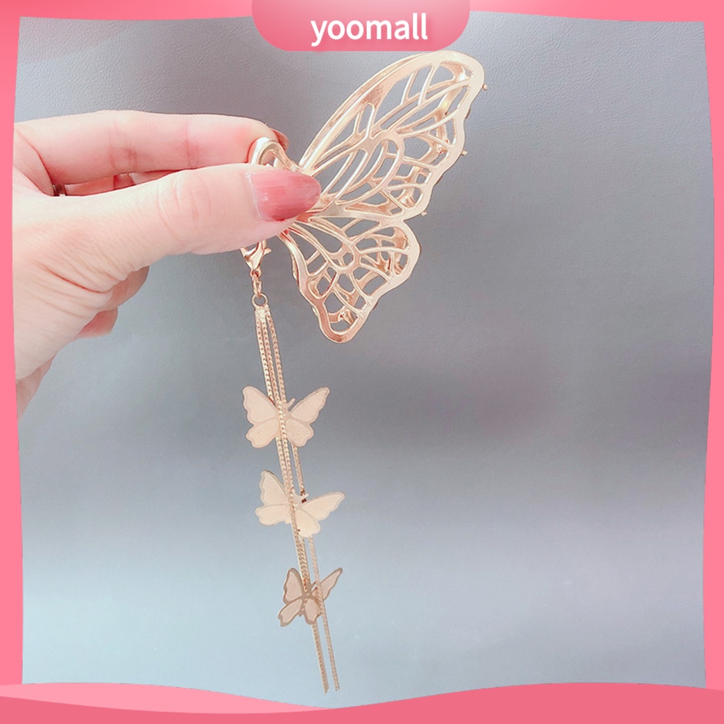 Kẹp Tóc Hình Bướm Rỗng Mạ Vàng Phối Tua Rua Xinh Xắn Cho Nữ