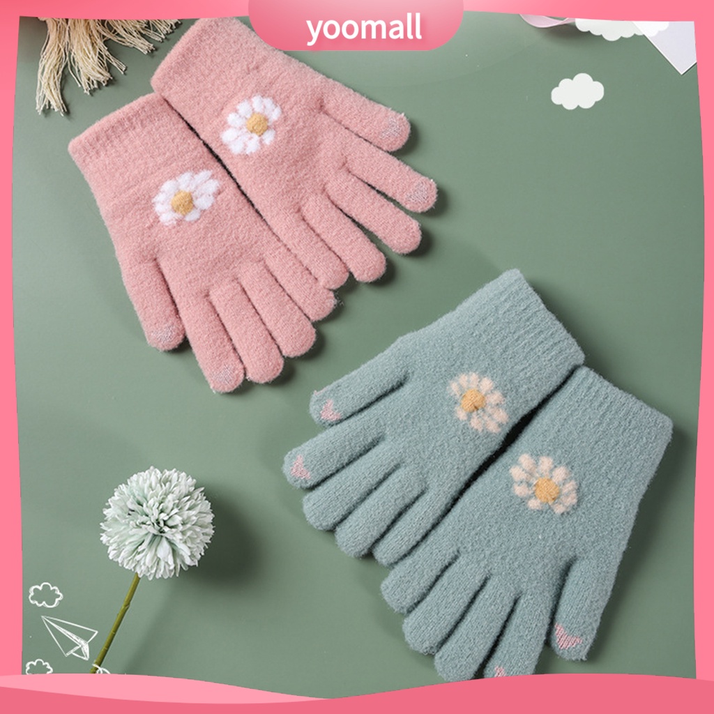 1 Đôi Găng Tay Lái Xe Chống Lạnh Mềm Mại Co Giãn In Họa Tiết Hoa Dễ Thương Có Thể Chạm Màn Hình Cảm Ứng