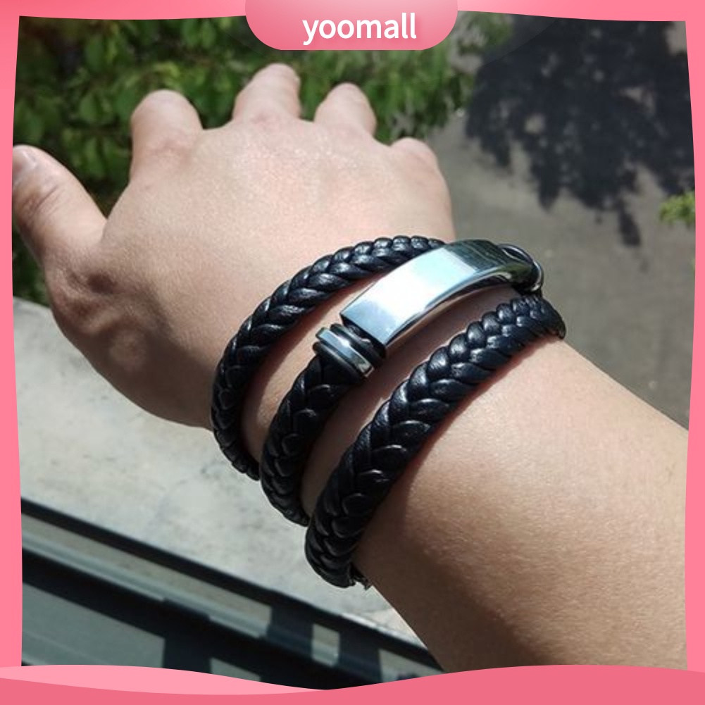 Vòng Tay Giả Da Nhiều Lớp Bện Dây Dài Thời Trang Cho Nam