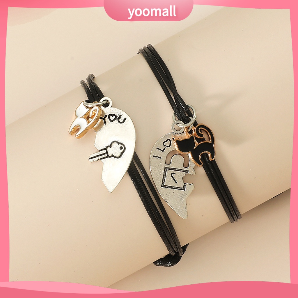 Bộ 2 Vòng Tay Dây Bện Mặt Hình Trái Tim Mở Có Thể Điều Chỉnh