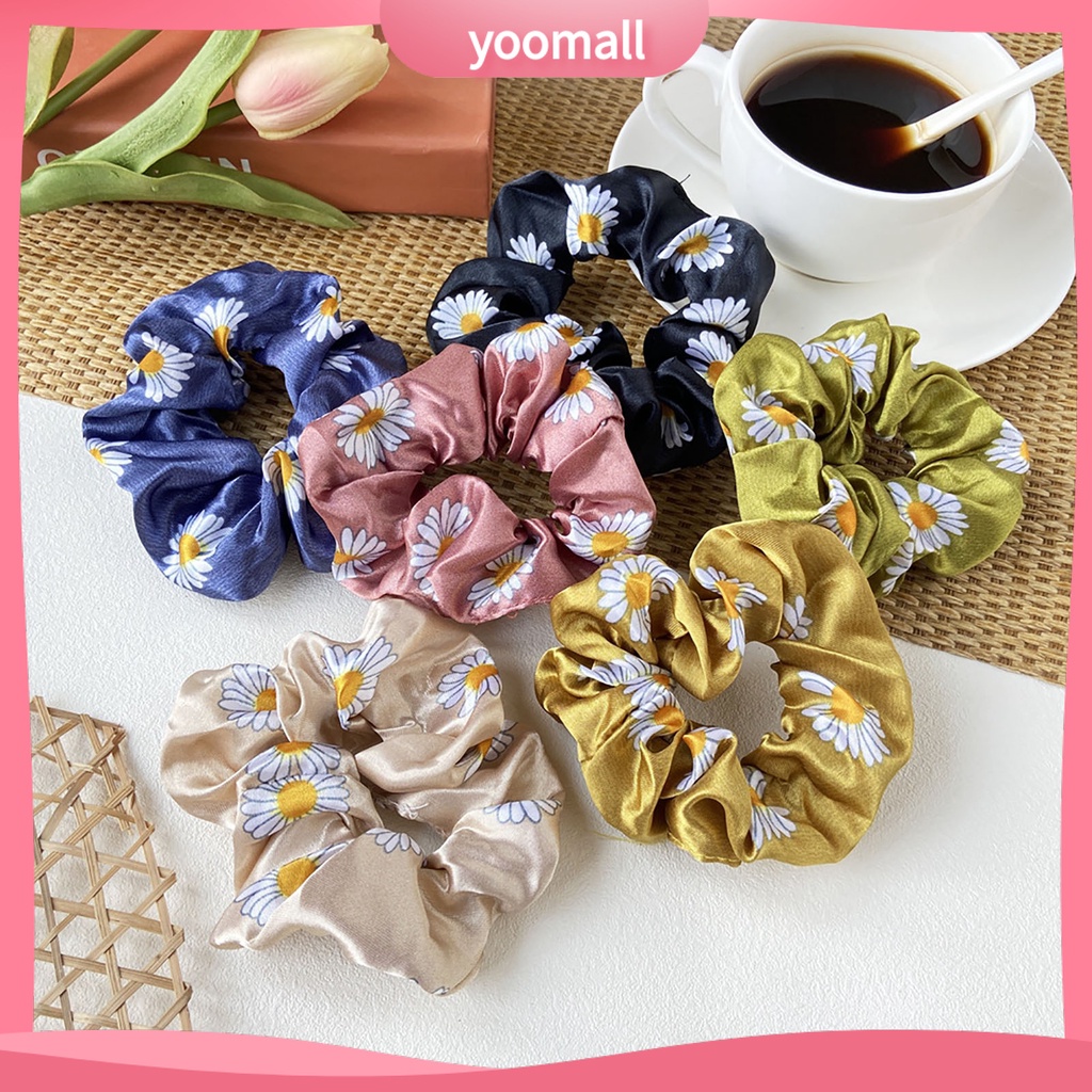 Dây Buộc Tóc Vải Satin Co Giãn In Họa Tiết Hoa Ngọt Ngào