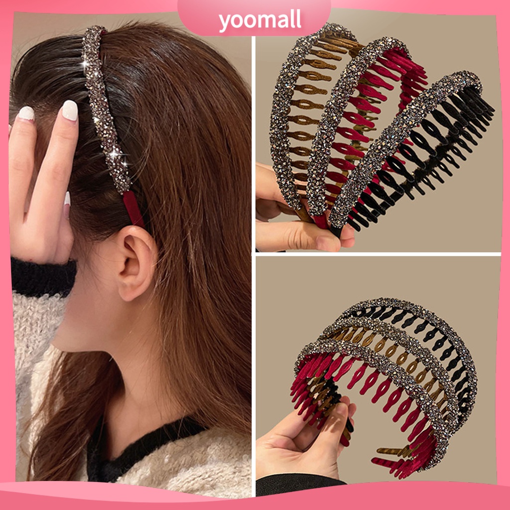 Băng đô cài tóc rửa mặt Răng Hẹp Đính Đá Lấp Lánh Chống Trượt Cho Nữ