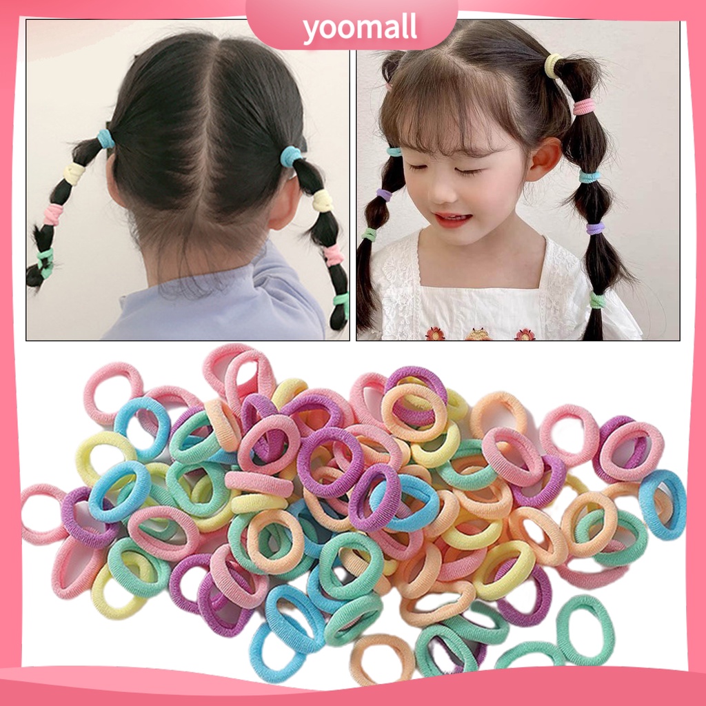 Set 100 Dây Buộc Tóc Co Giãn Chống Rơi Màu Sắc Kẹo Ngọt Dành Cho Trẻ Em