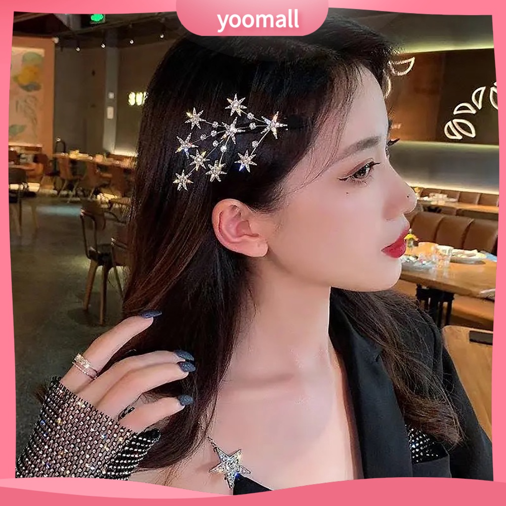 Kẹp Tóc Hình Ngôi Sao Đính Đá Màu Sắc / Vàng / Bạc Sang Trọng Cho Nữ