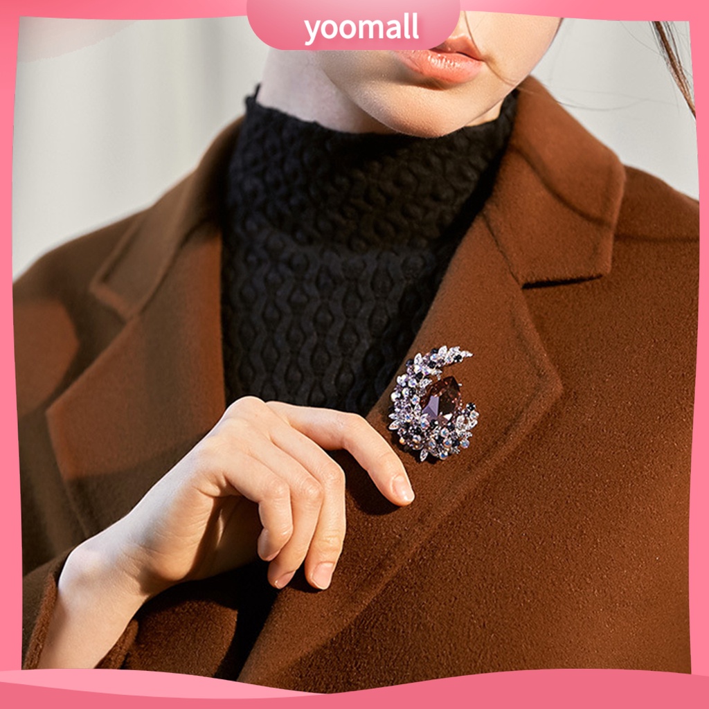 Ghim Cài Áo Hình Mặt Trăng Đính Đá Pha Lê Sáng Bóng Thanh Lịch Cho Nữ