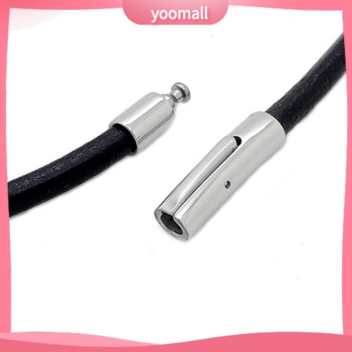 Vòng cổ Giả Da Mặt Ổ Khóa Tròn Bằng Thép Không Gỉ Thời Trang Cho Nam