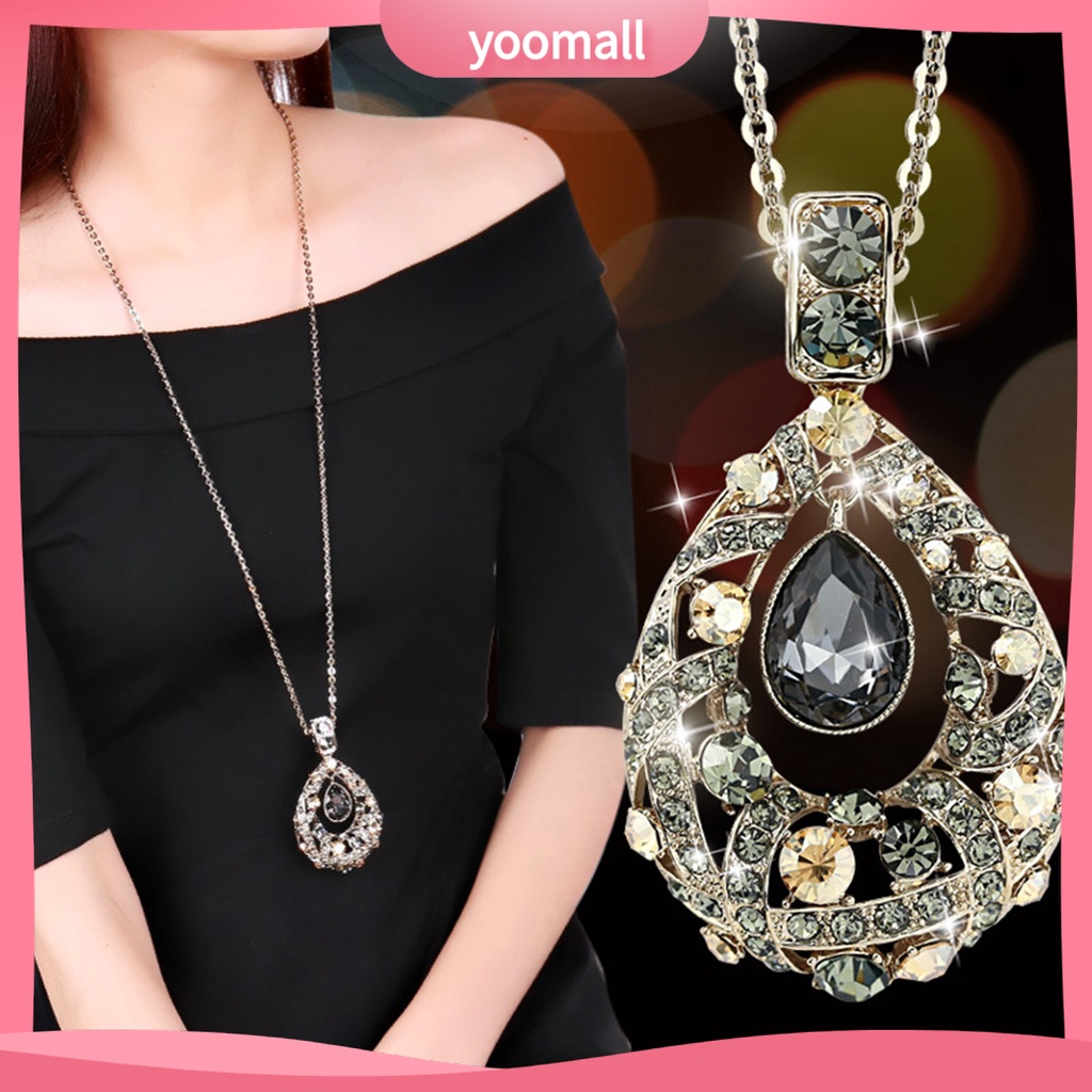 Vòng cổ Dáng Dài Đính Đá Hình Giọt Nước Lấp Lánh Thời Trang