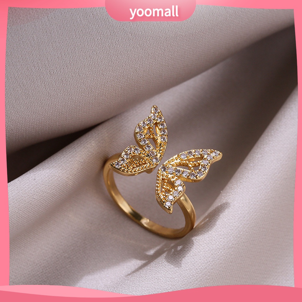 Nhẫn Hở Hình Bướm Đính Đá Lấp Lánh Có Thể Điều Chỉnh Kích Thước