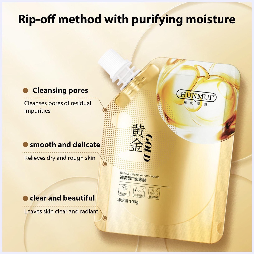 Retinol Snake Venom Peptide Gold Mask Làm sạch lỗ chân lông Loại bỏ mụn đầu đen Mặt nạ Tear Off Smear