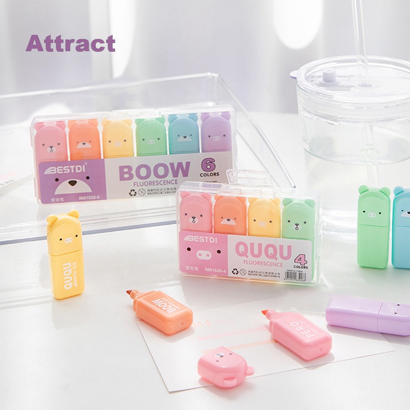 Set 4 / 6 Bút Dạ Quang Hình Động Vật Hoạt Hình Đáng Yêu