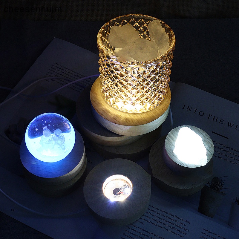 Đế Đèn LED Hình Tròn Bằng Gỗ Kèm Công Tắc USB Độc Đáo Trang Trí Nhà Cửa