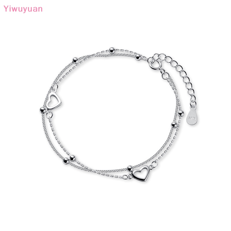 Vòng Tay Hai Lớp Họa Tiết Trái Tim Màu Bạc Thanh Lịch Cho Nữ
