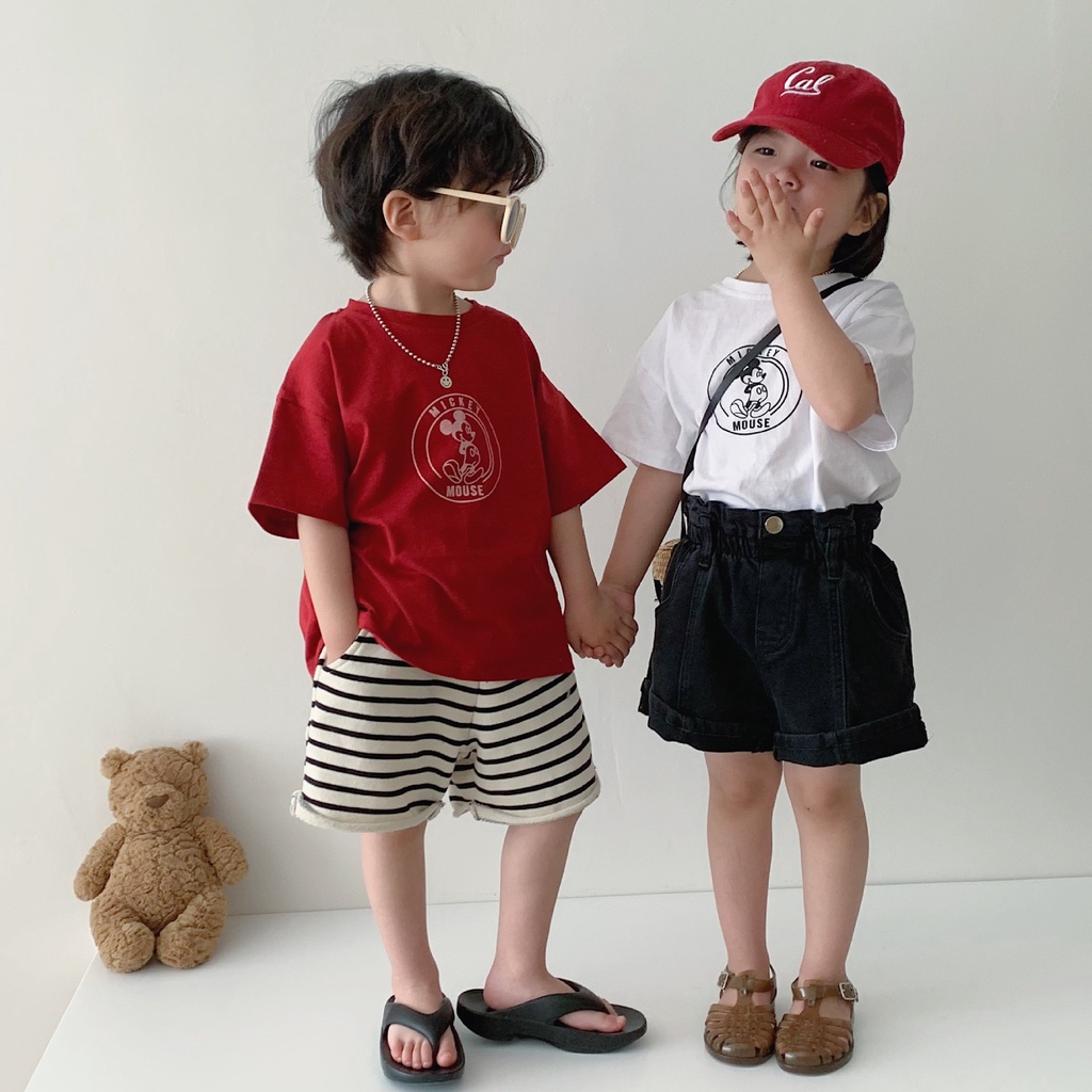 Áo thun cotton ngắn tay hình Mickey dễ thương cho bé