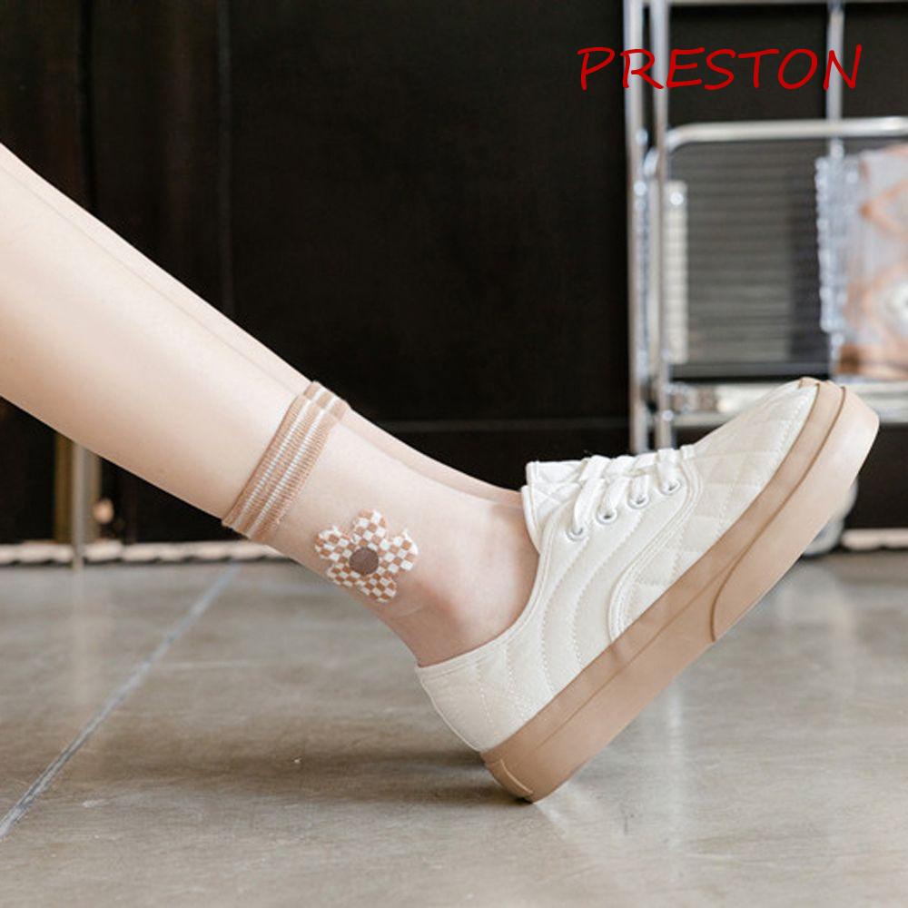 Vớ Lụa Thủy Tinh Thoáng Khí In Hình Hoa Trái Tim Màu Sắc Cà Phê Phong Cách