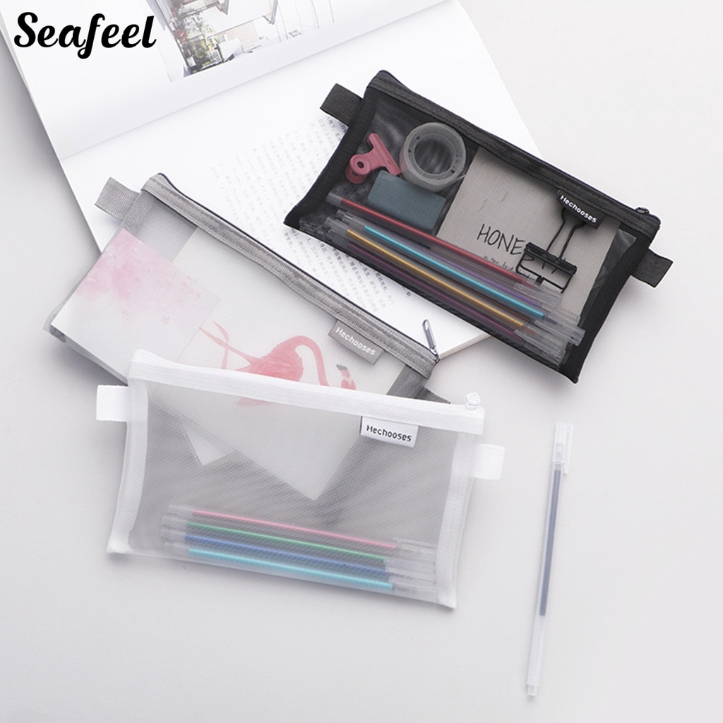 Túi Lưới Đựng Bút Trong Suốt Trọng Lượng Nhẹ Có Khóa Kéo Tiện Dụng