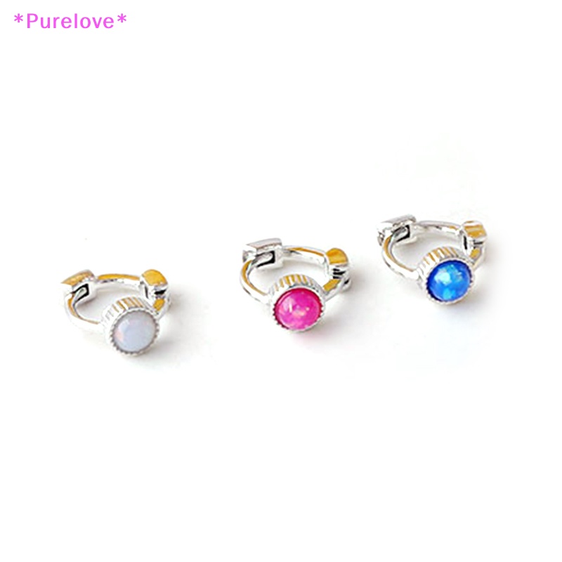 Khuyên Tai Vòng Tròn Helix Bằng Thép Không Gỉ Đính Đá Opal Thời Trang Mới