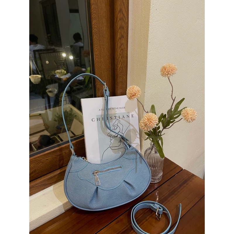 Túi xách nữ đeo chéo đeo vai nữ vải bò khoá kéo ngang thời trang hàn quốc