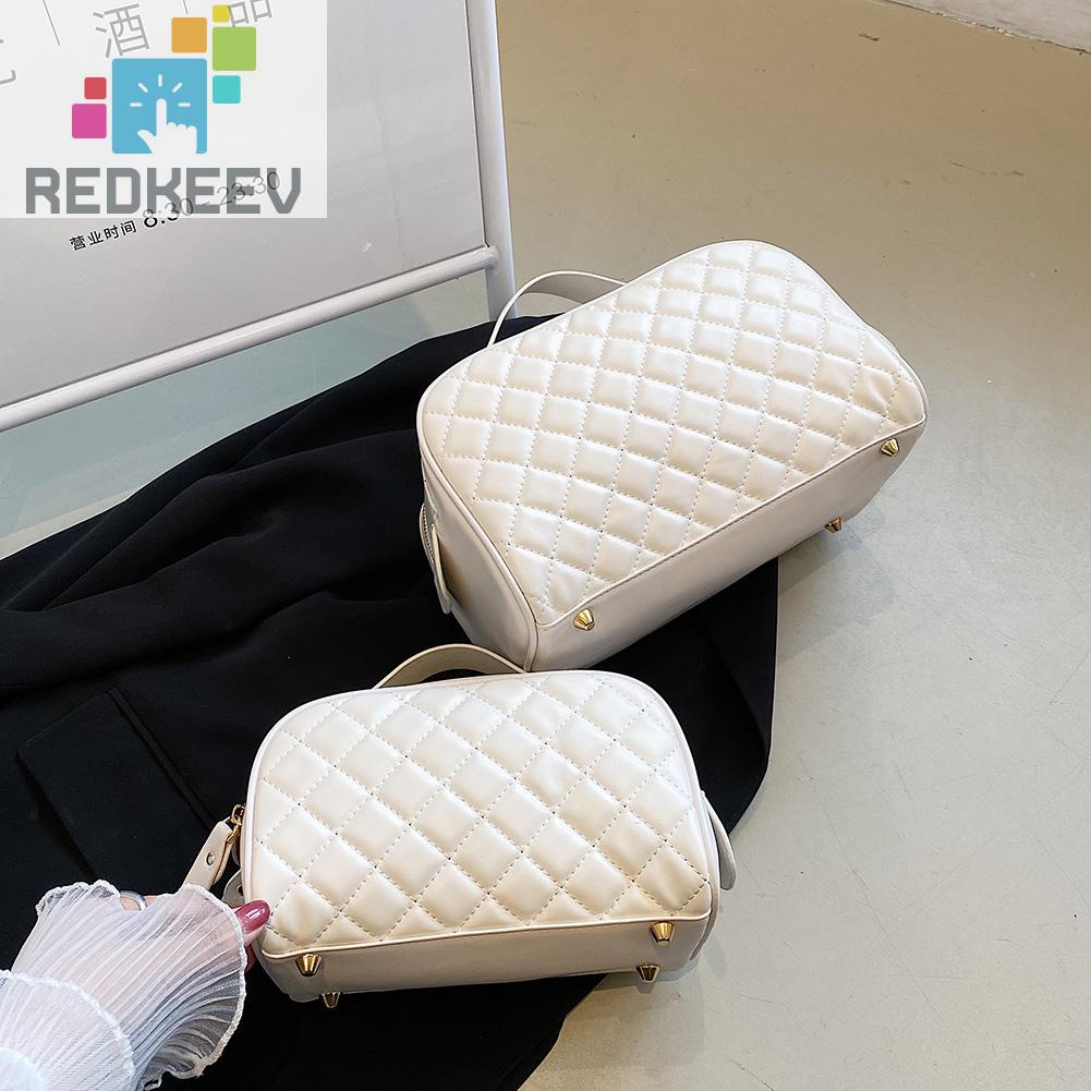 Túi Đựng Mỹ Phẩm Da PU Có Khóa Kéo Họa Tiết Kim Cương Sang Trọng Cho Nữ