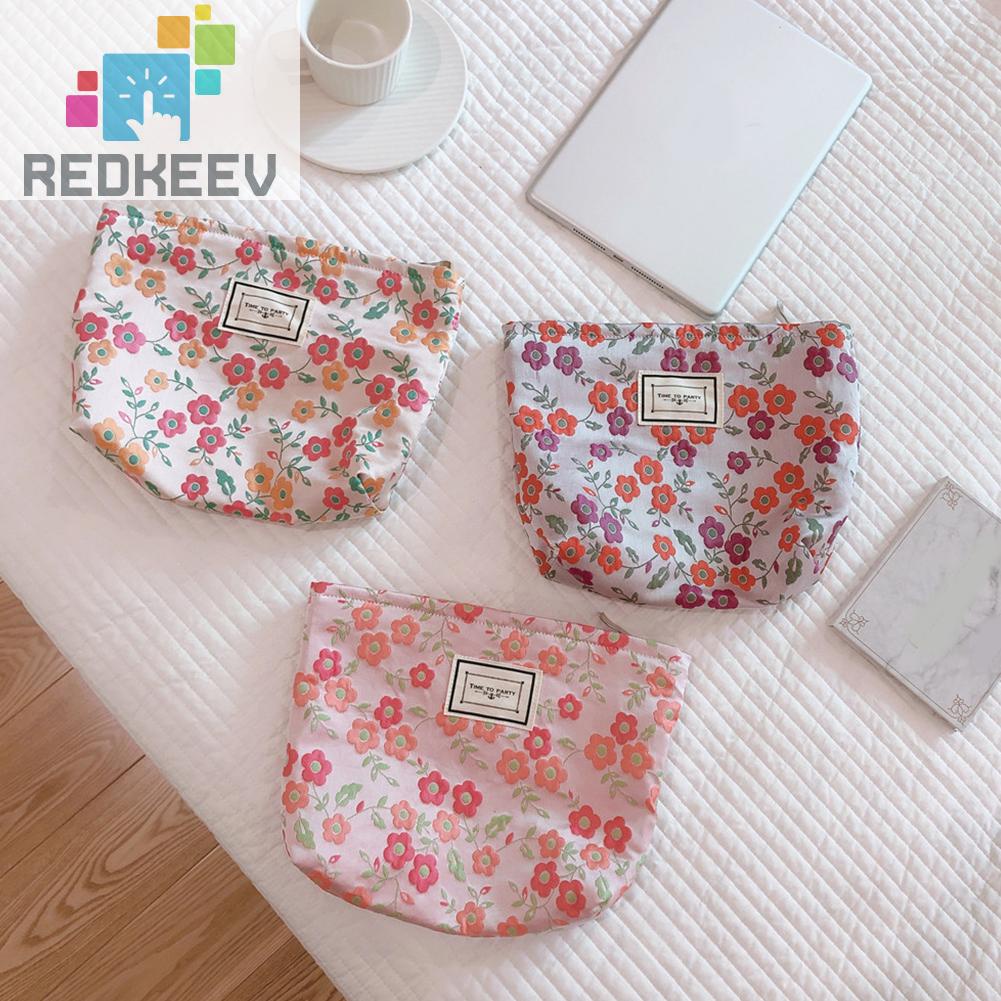 Túi Đựng Mỹ Phẩm Du Lịch Bằng Vải Canvas In Họa Tiết Hoa Sức Chứa Lớn Cho Nữ