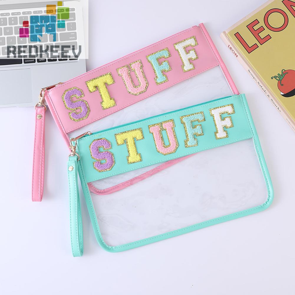 Túi Đựng Mỹ Phẩm Bằng PVC Chenille Trong Suốt In Chữ Có Khóa Kéo Tiện Dụng Mang Theo Du Lịch