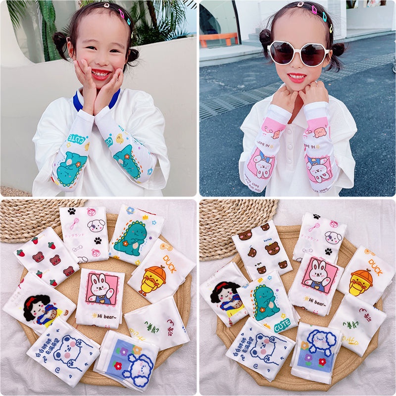 Găng Tay Chống Nắng Vải Lụa Lạnh Mỏng Thoáng Mát Chống Tia Cực Tím Họa Tiết Hoạt Hình Dễ Thương Cho Bé