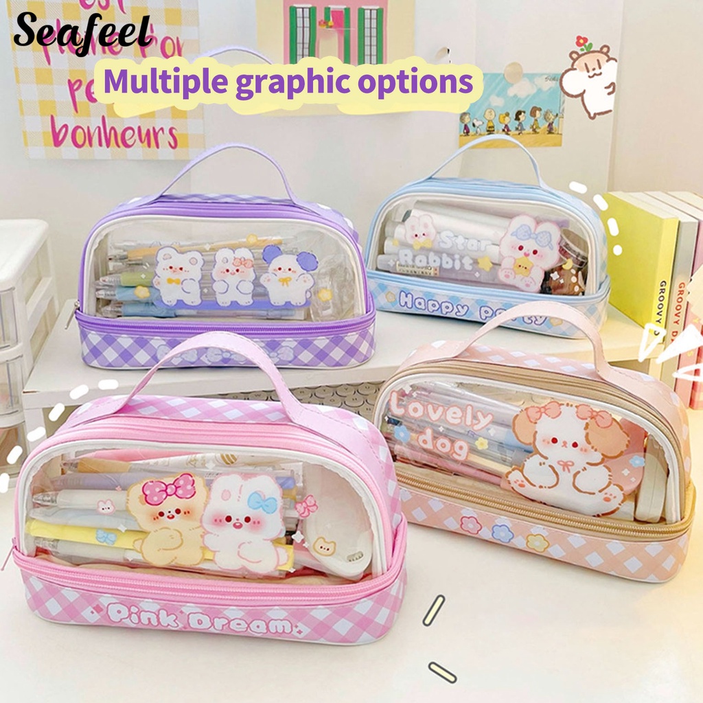 Túi Đựng Bút Bằng Da Sức Chứa Lớn Họa Tiết Hoạt Hình Có Thể Nhìn Thấy