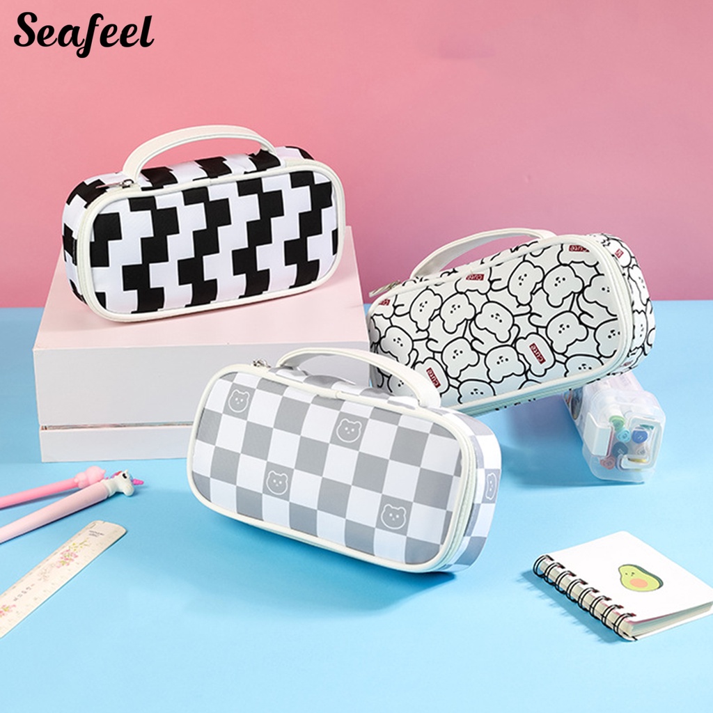 Túi Đựng Bút Bằng Vải Sức Chứa Lớn Có Tay Cầm Và Khóa Kéo Cho Học Sinh