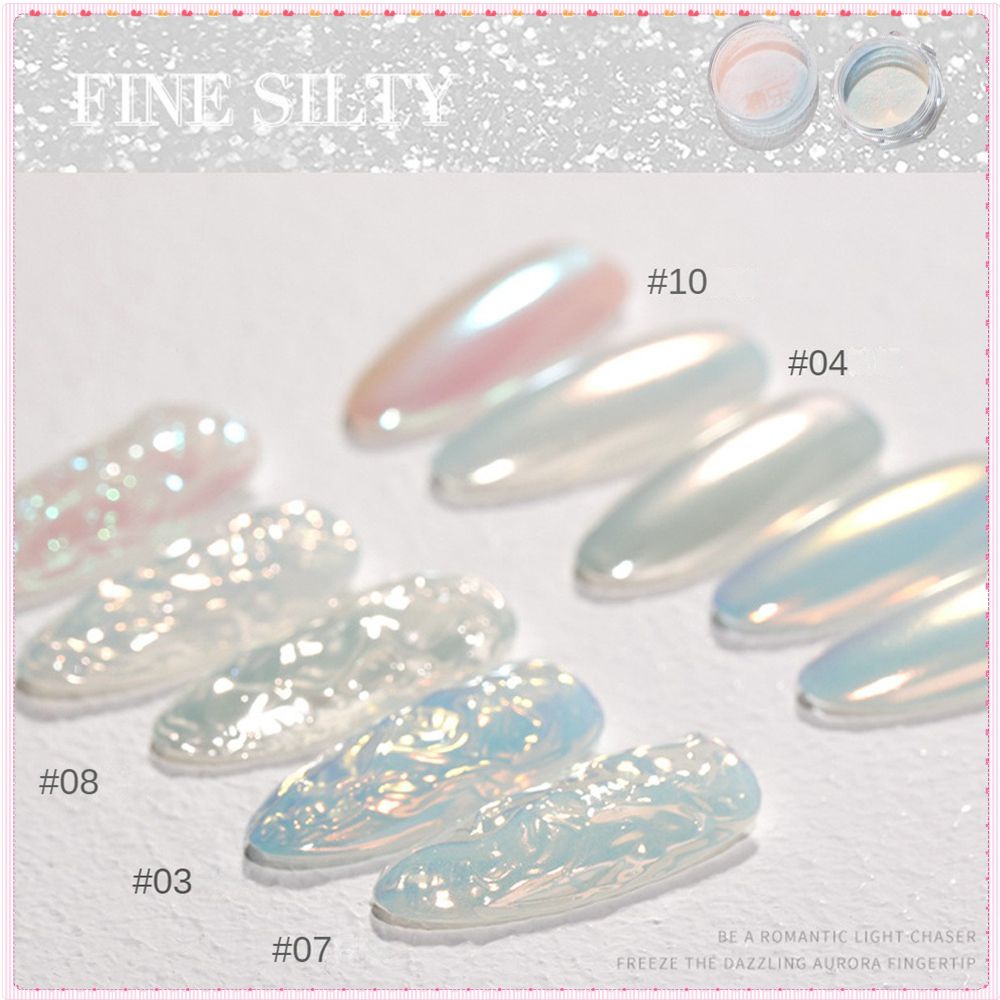 Bole Fantasy Moonlight Powder Series Aurora Pearl White Glitter Super Flash Magic Mirror Powder Trang trí móng tay Nghệ thuật làm móng cho cửa hàng làm móng 0,3g TOGO